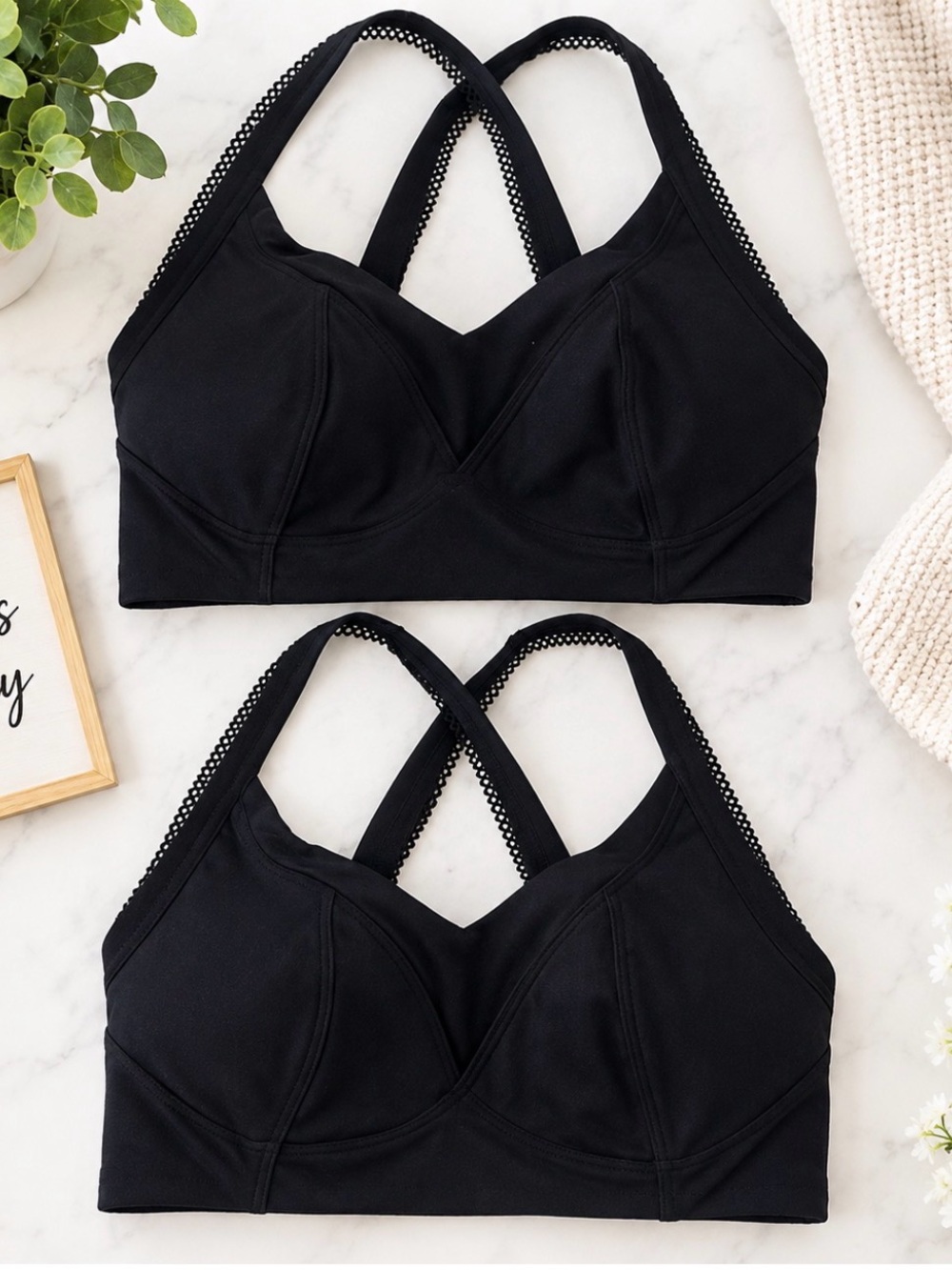Phoenix Active Bergen Lace Trip Bra Black M D-DDD Wireless Bralette Comfort Lot2